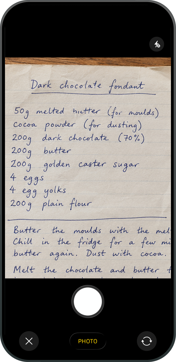 Photographing handwritten notes in MealSmith