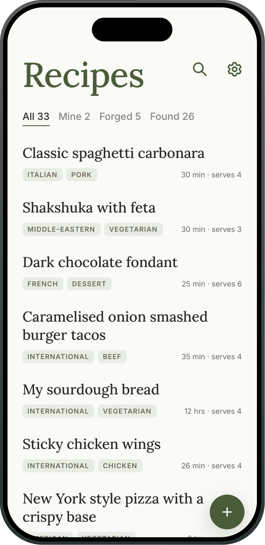 MealSmith recipe library on iPhone