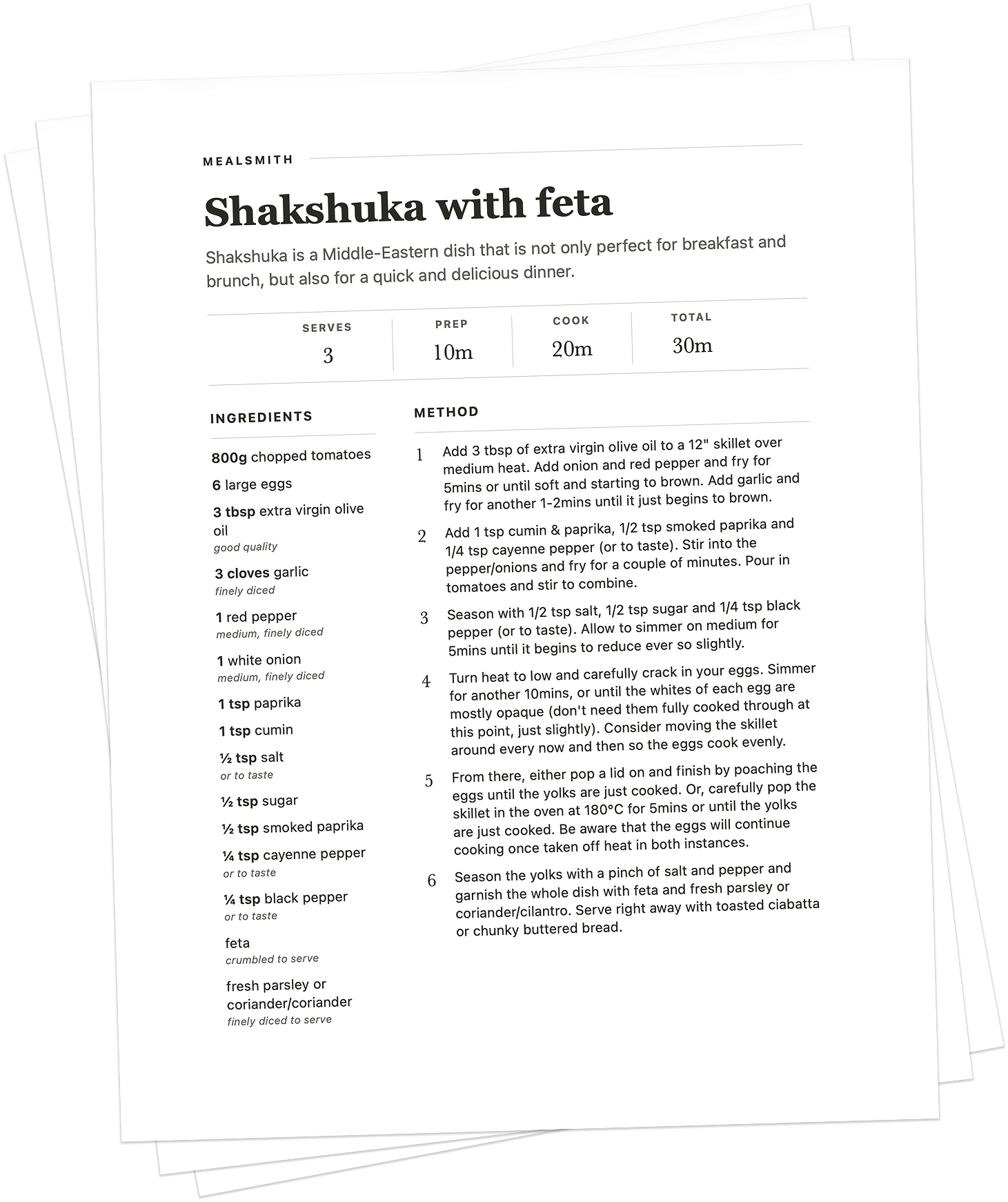 A recipe exported as a formatted PDF